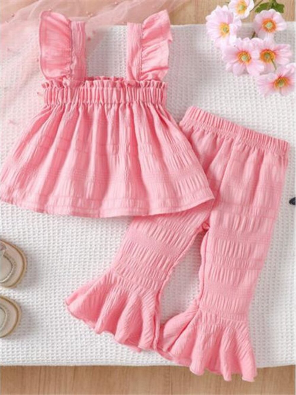 Children's Ruffled Trim Textured Top and Pants Set - Picture 7 of 8